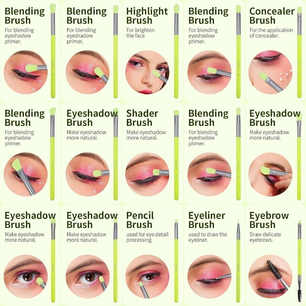 Docolor Eyeshadow Brush Set 15Pcs Green Eye Makeup Synthetic Brushes With  Case - Picture 6 of 12